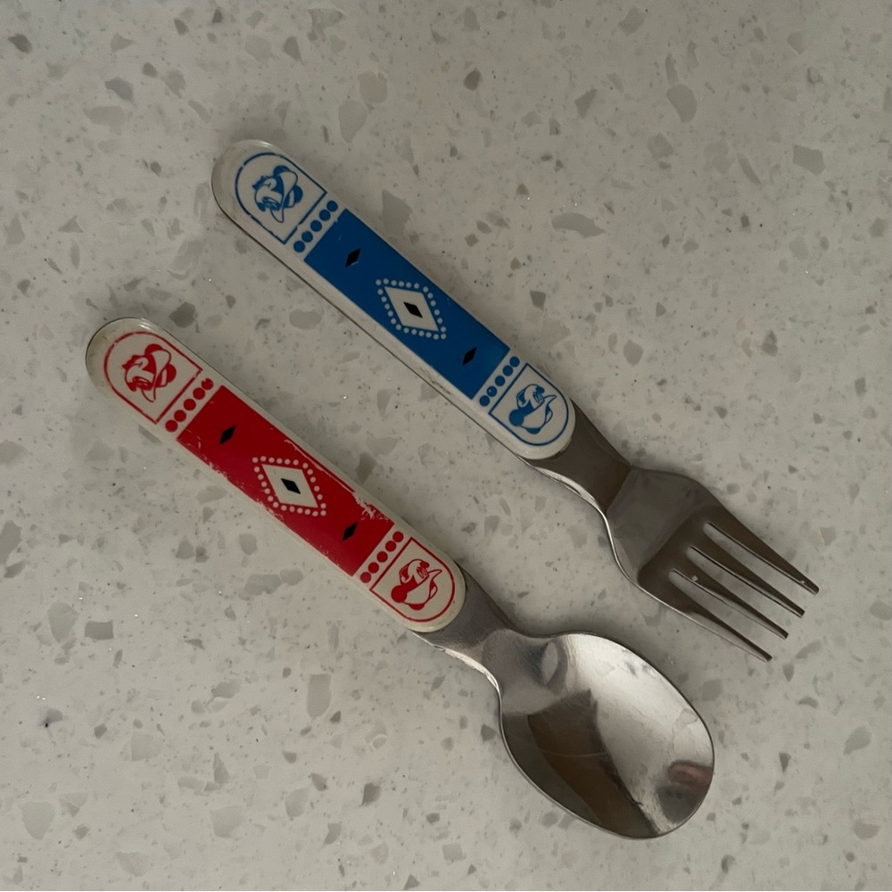 Disney Vintage Mickey Mouse Cowboy Childrens Fork & Spoon Set Melamine